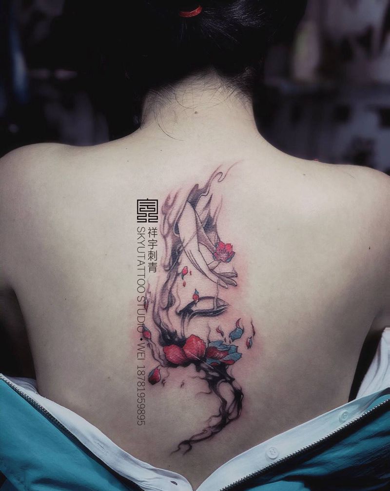 拈花纹身图片_成品背部传统宗教原创纹身图案