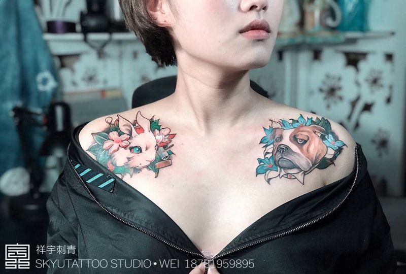 原创父母生肖纹身图片_成品肩部欧美动物原创纹身图案