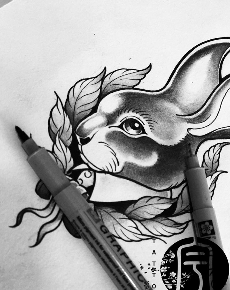后颈定制手稿纹身图片_手稿背部欧美动物纹身图案