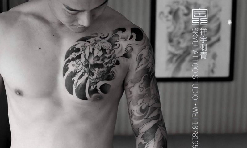 原创半胛•石斛兰纹身图片_成品手臂胸部传统原创鬼神植物纹身图案