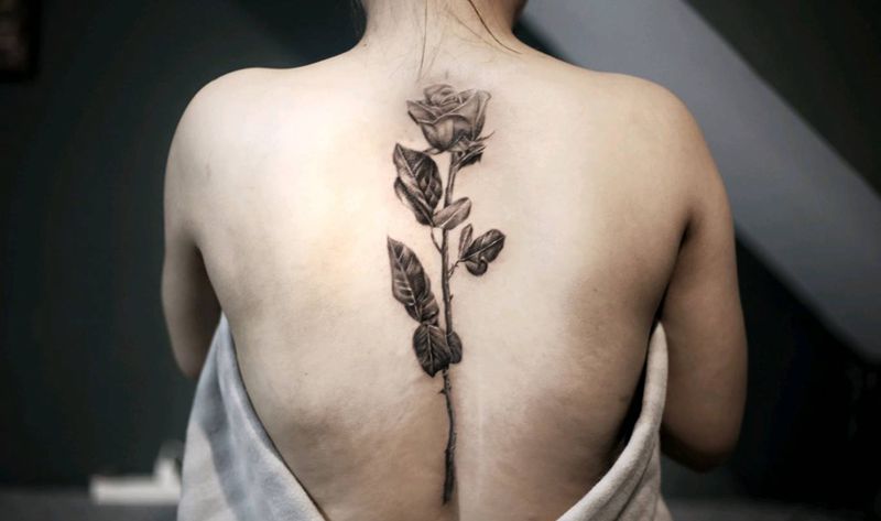 玫瑰纹身图片_背部纹身图案