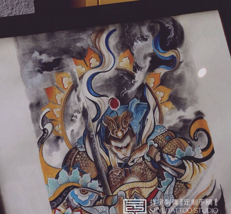 大闹天宫序曲纹身图片_手臂背部新传统大圣纹身图案