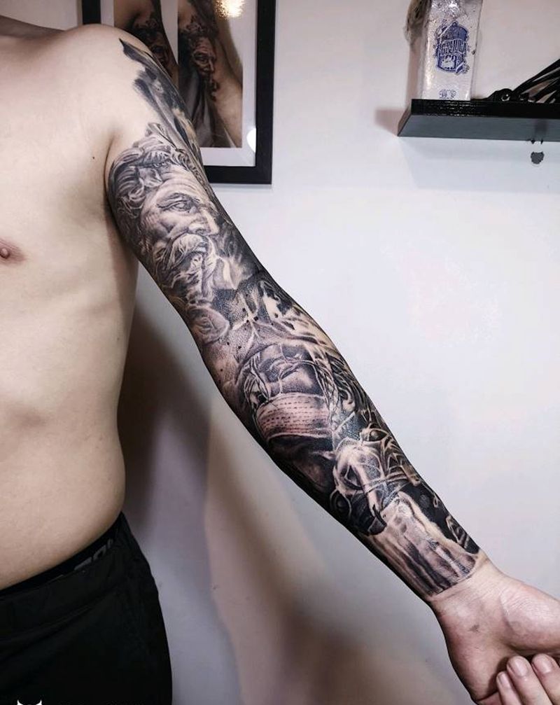 花臂拼接纹身图片_手臂纹身图案