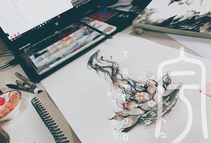 收尾之作 年年有鱼纹身图片_手稿背部传统国画原创动物纹身图案