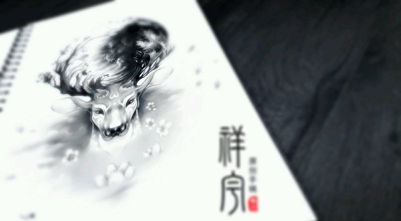 千年玄鹿纹身图片_手臂清新动物植物原创手稿纹身图案