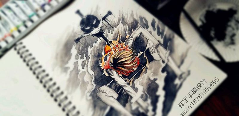 海贼王路飞纹身图片_手臂人物原创手稿纹身图案