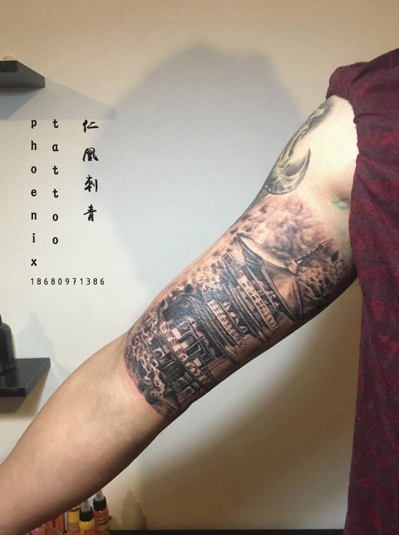 中国风 临摹高老师作品纹身图片