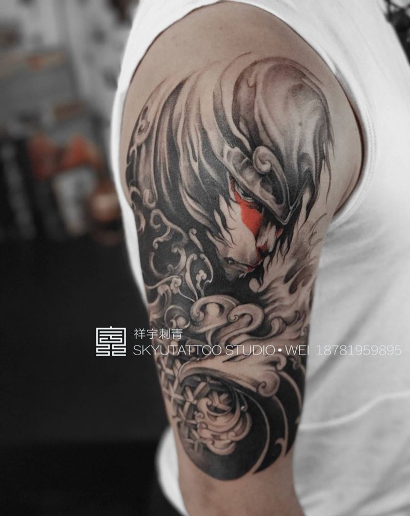 金鸡大圣纹身图片_成品手臂传统原创鬼神纹身图案