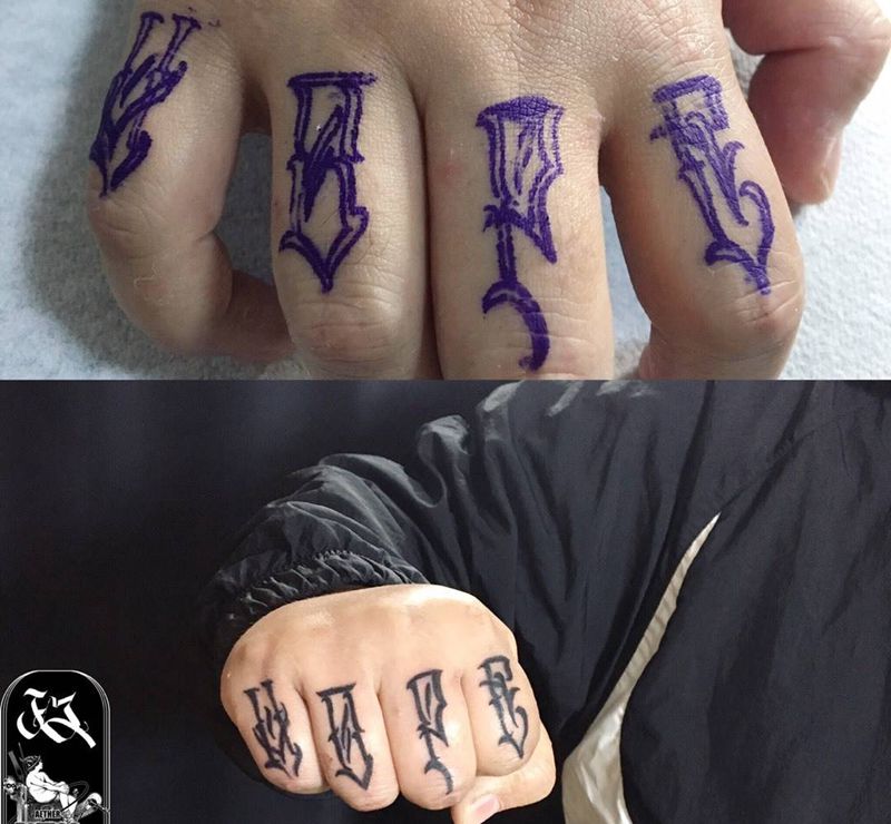 匪帮拳字纹身图片_手部匪帮西海岸奇卡诺纹身图案