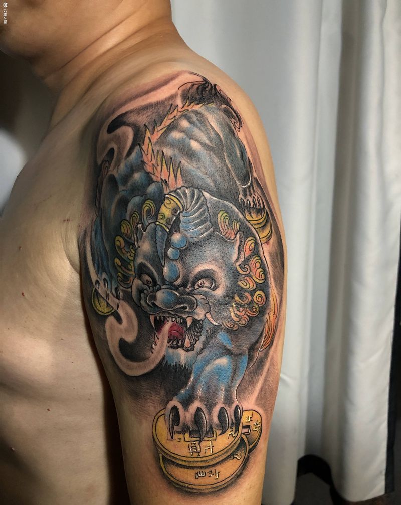 貔貅遮盖纹身图片_手臂手部新传统老传统纹身图案