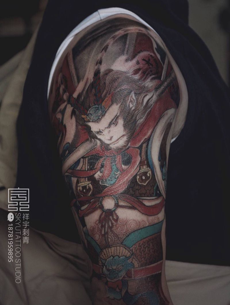齐天大圣纹身图片_手臂新传统大圣纹身图案