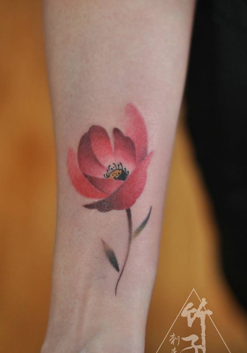 罂粟纹身图片_成品手臂手部清新国画习俗静物植物原创纹身图案