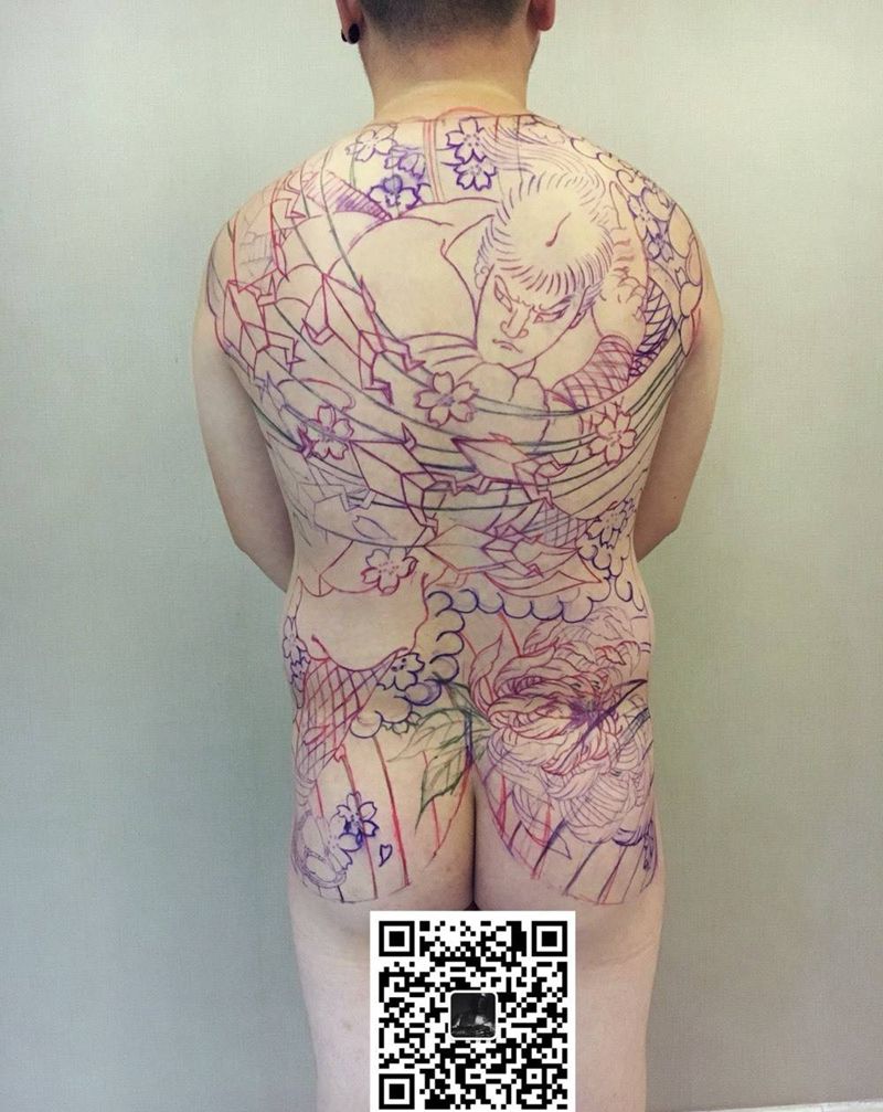 日式大满背纹身图片