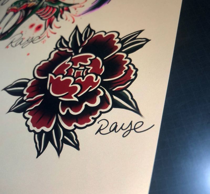 Old school牡丹花花纹身图片_手臂腿部Old School纹身图案