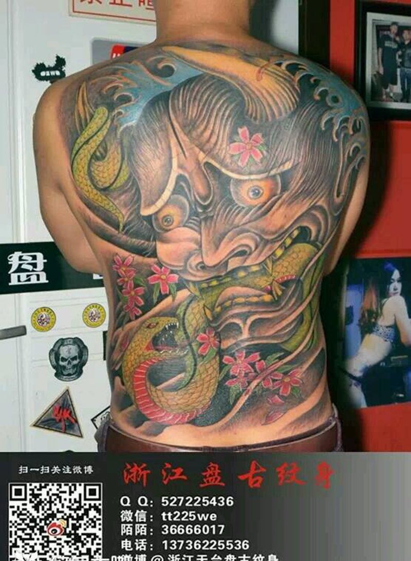 般若满背纹身图片_背部成品纹身图案