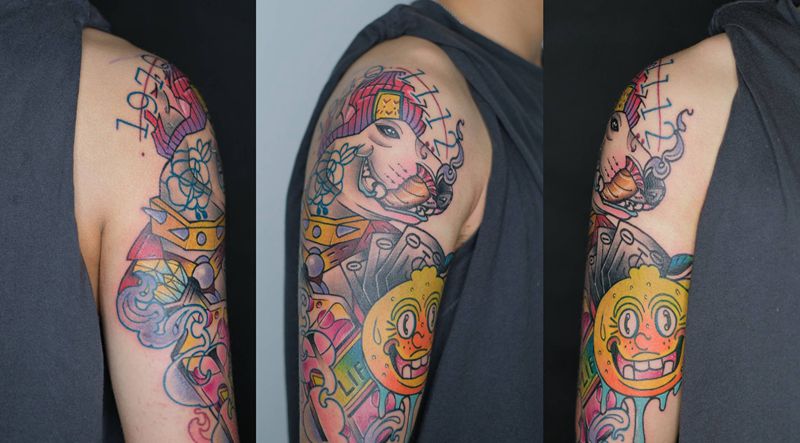 牛头梗纹身图片_手臂纹身图案