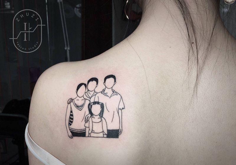 简笔肖像纹身图片_手臂背部欧美写实肖像纹身图案