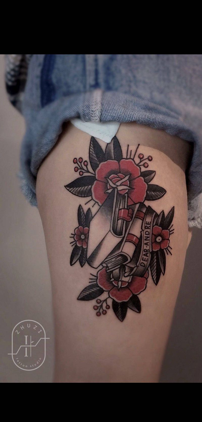 亲爱的安德烈纹身图片_腿部Old School纹身图案