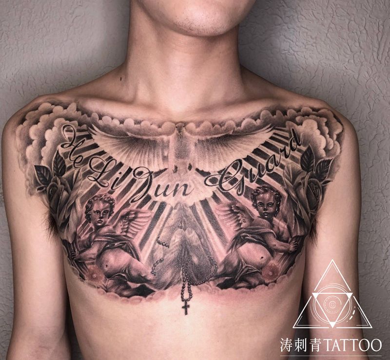 欧美花胸纹身图片_胸部纹身图案