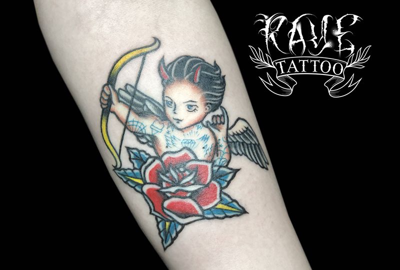 丘比特纹身图片_手臂Old School纹身图案