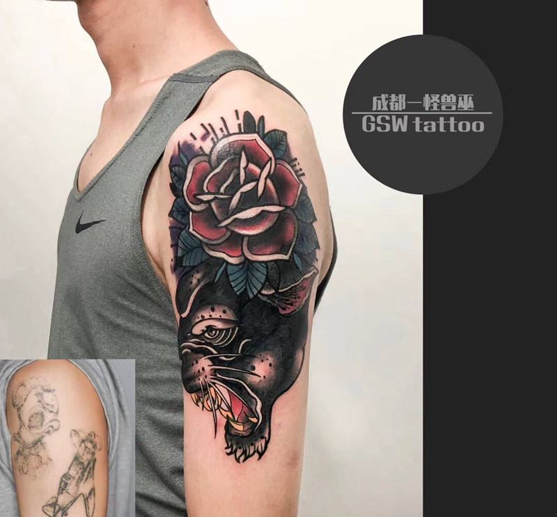 旧图遮盖纹身图片_手臂New School纹身图案