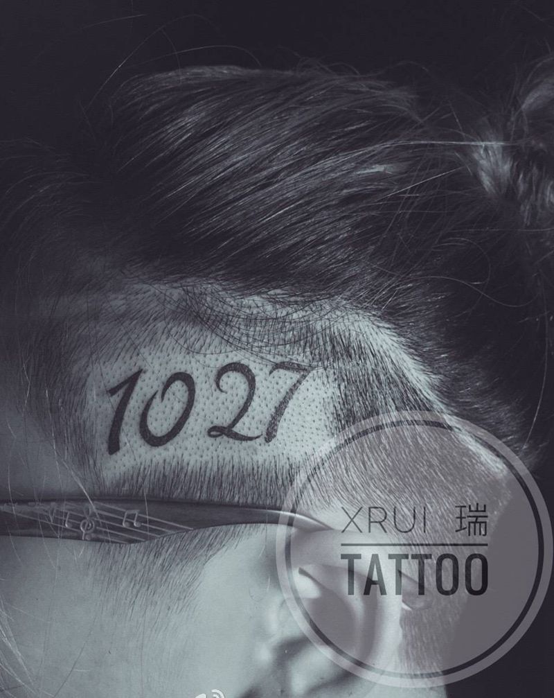 头皮数字纹身图片_成品欧美清新字符图腾纹身图案