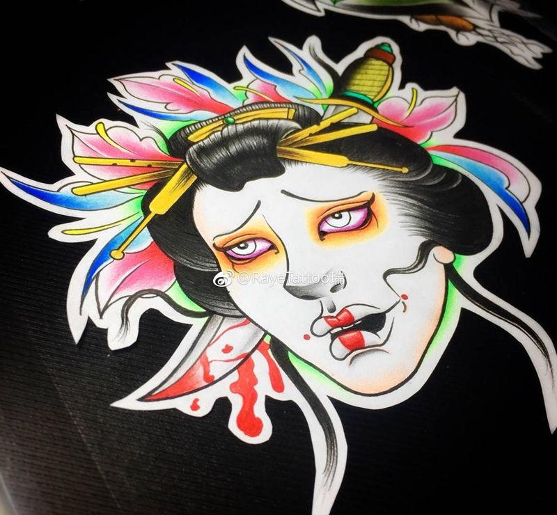 艺妓纹身图片_手稿传统清新欧美人物原创纹身图案