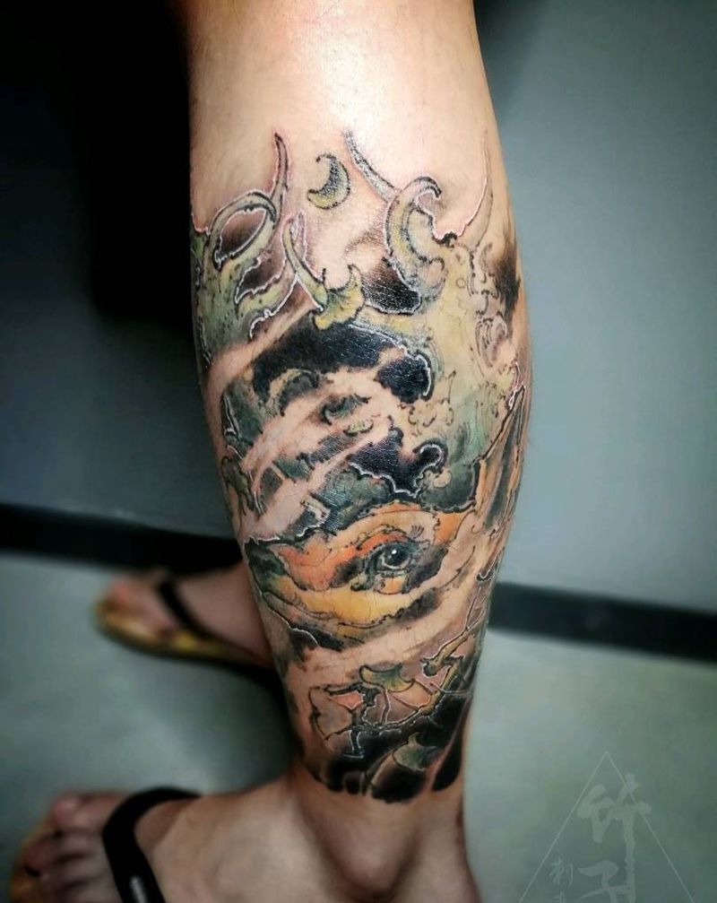 鹿纹身图片_腿部脚部传统动物原创成品纹身图案