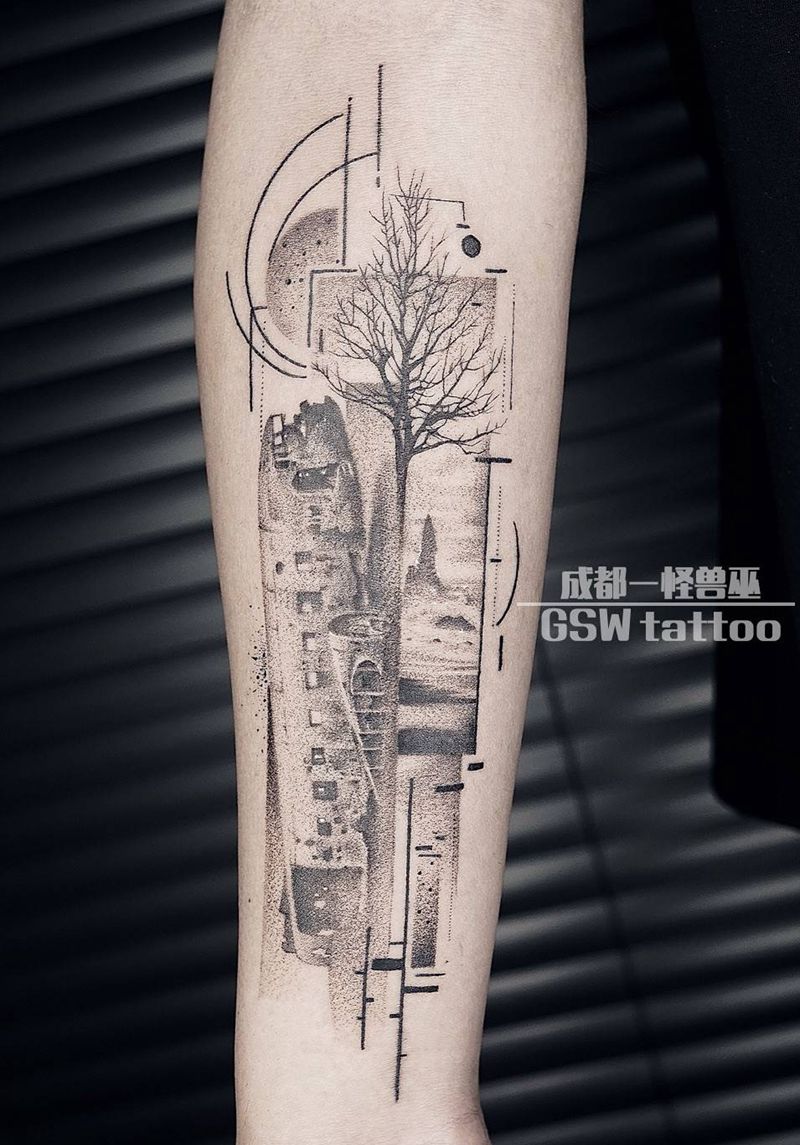 冰岛黑色海岸纹身图片_手臂欧美写实纹身图案