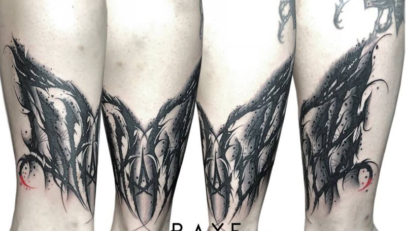 花体字纹身图片_成品腿部欧美清新字符图腾纹身图案