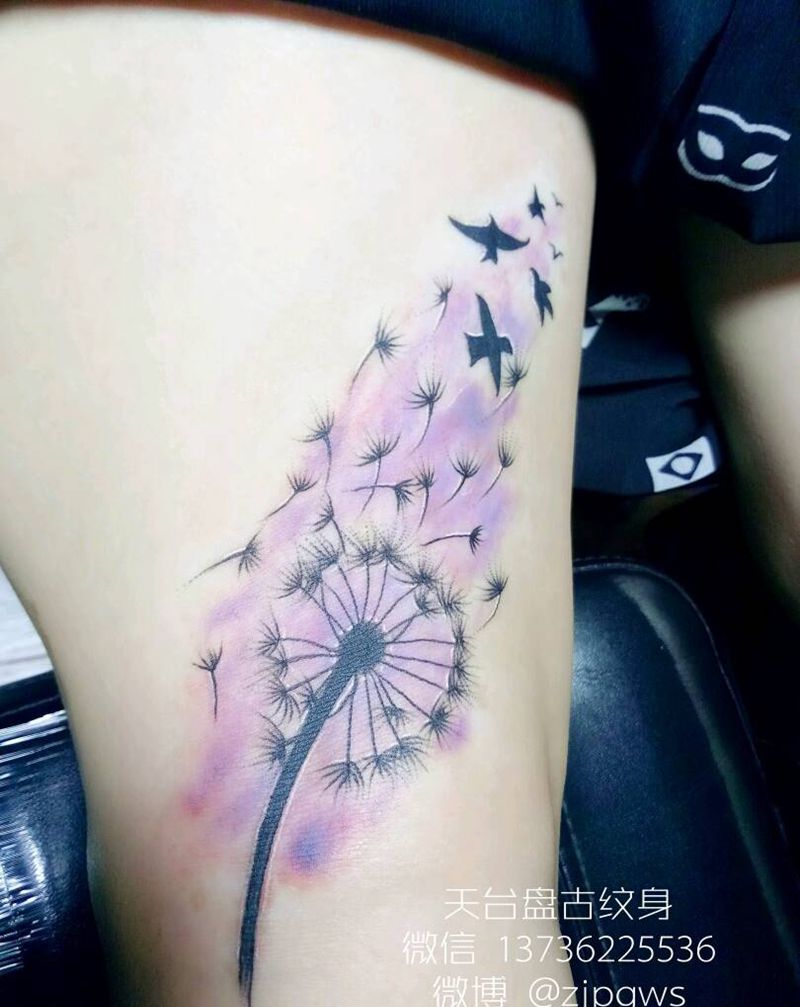 蒲公英纹身图片_腿部脚部传统清新植物静物天台盘古成品纹身图案