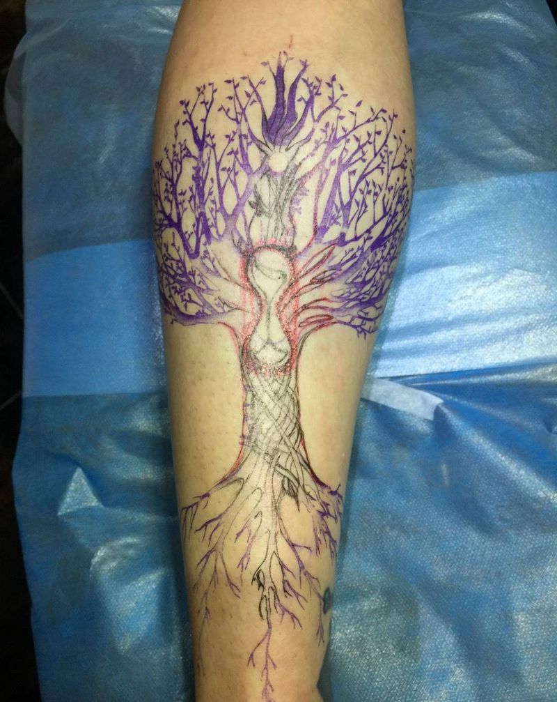 树纹身图片_成品腿部纹身图案