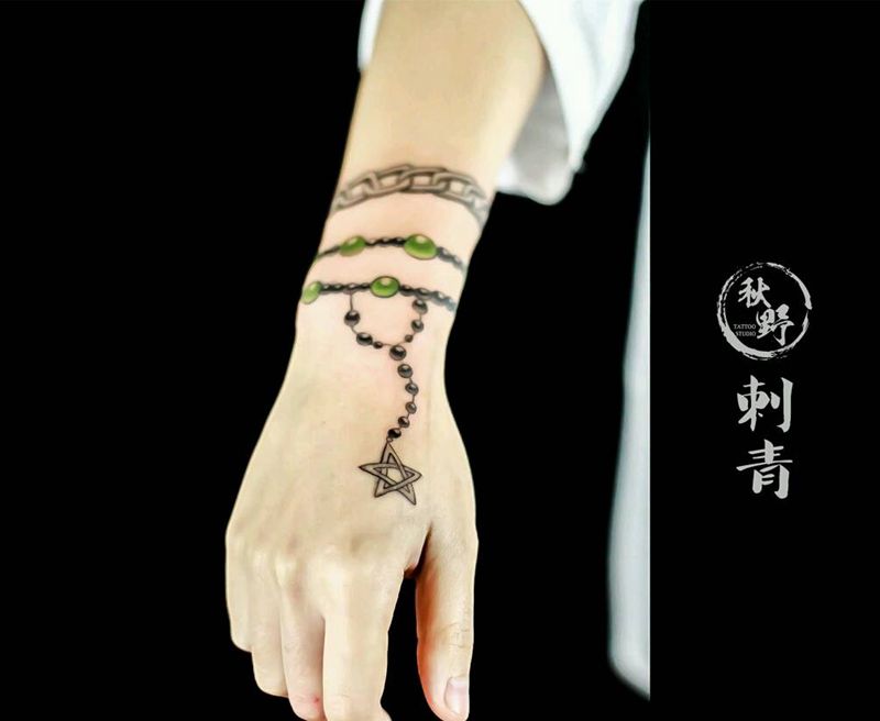 手链纹身图片_手部写实静物成品纹身图案