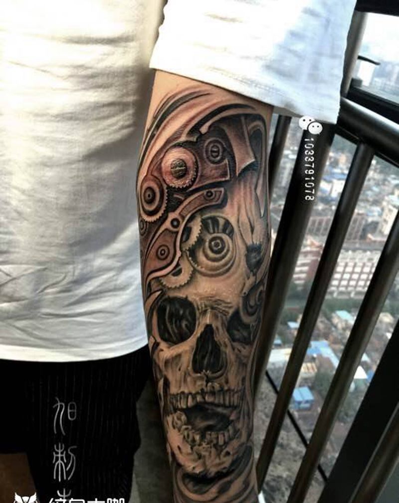 写实☠️纹身图片_成品手臂写实骷髅纹身图案