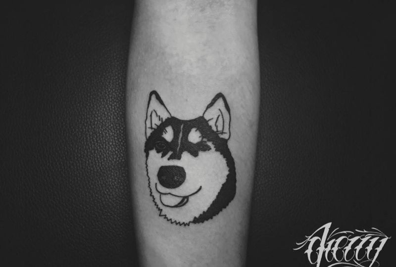哈士奇纹身图片_成品手臂动物纹身图案