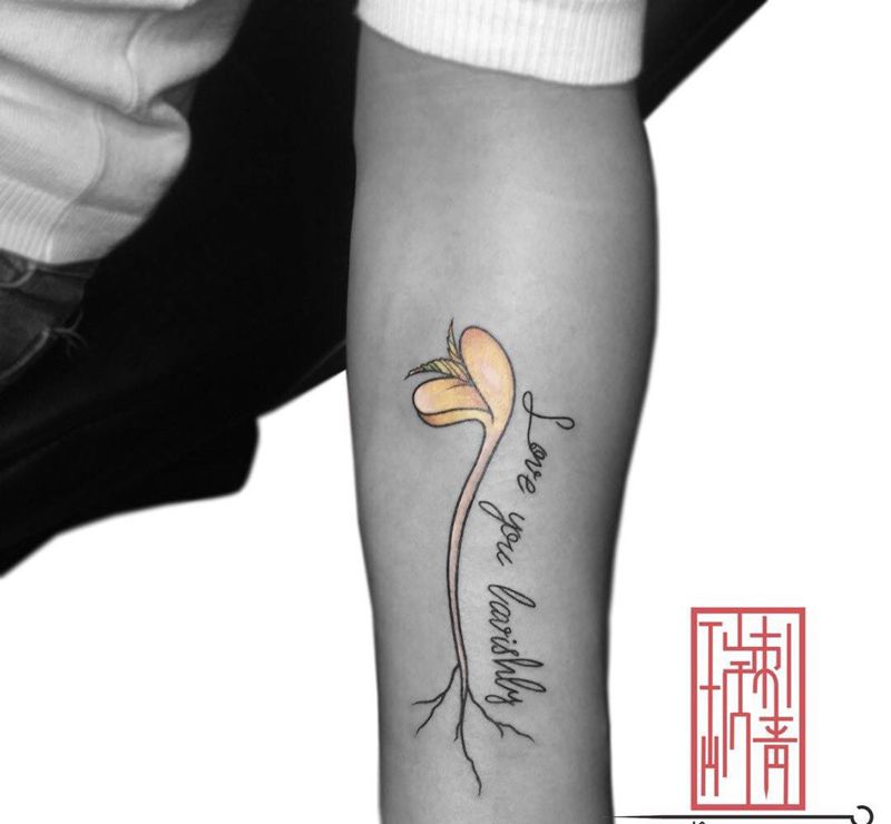 豆芽纹身图片_成品手臂欧美清新植物原创纹身图案