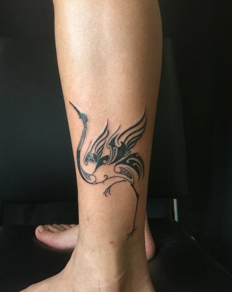 图腾鹤纹身图片_成品腿部传统几何图腾刺青纹身图案