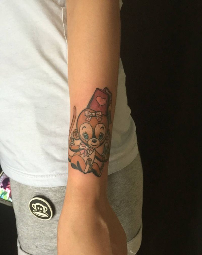 卡通猴纹身图片_成品手臂清新动物刺青纹身图案