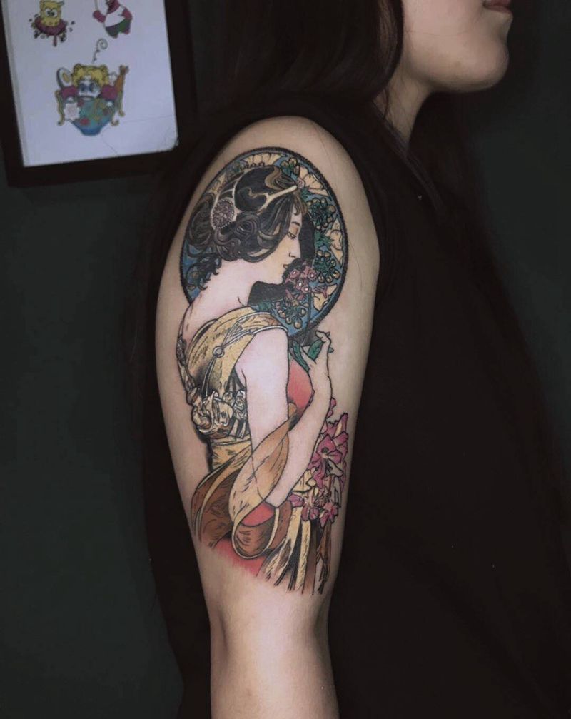 艺伎纹身图片_手臂新传统纹身图案