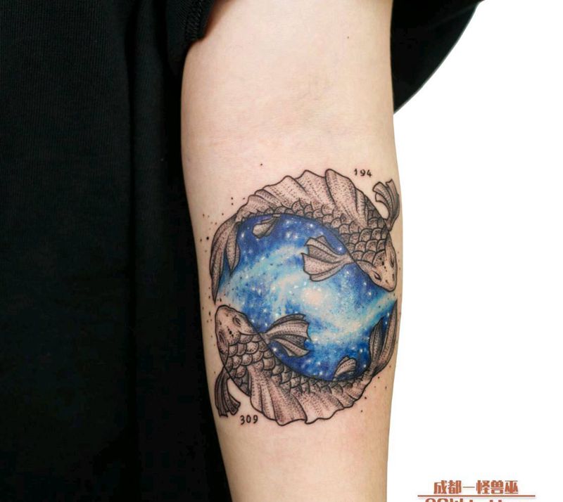 双鱼座纹身图片_手臂纹身图案