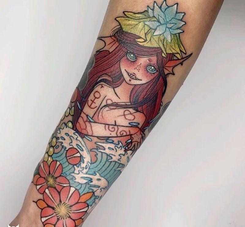 小美人鱼纹身图片_手臂New School纹身图案