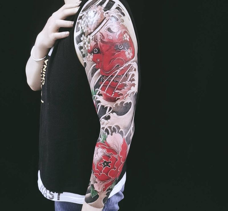 班若牡丹纹身图片_手臂手部老传统纹身图案