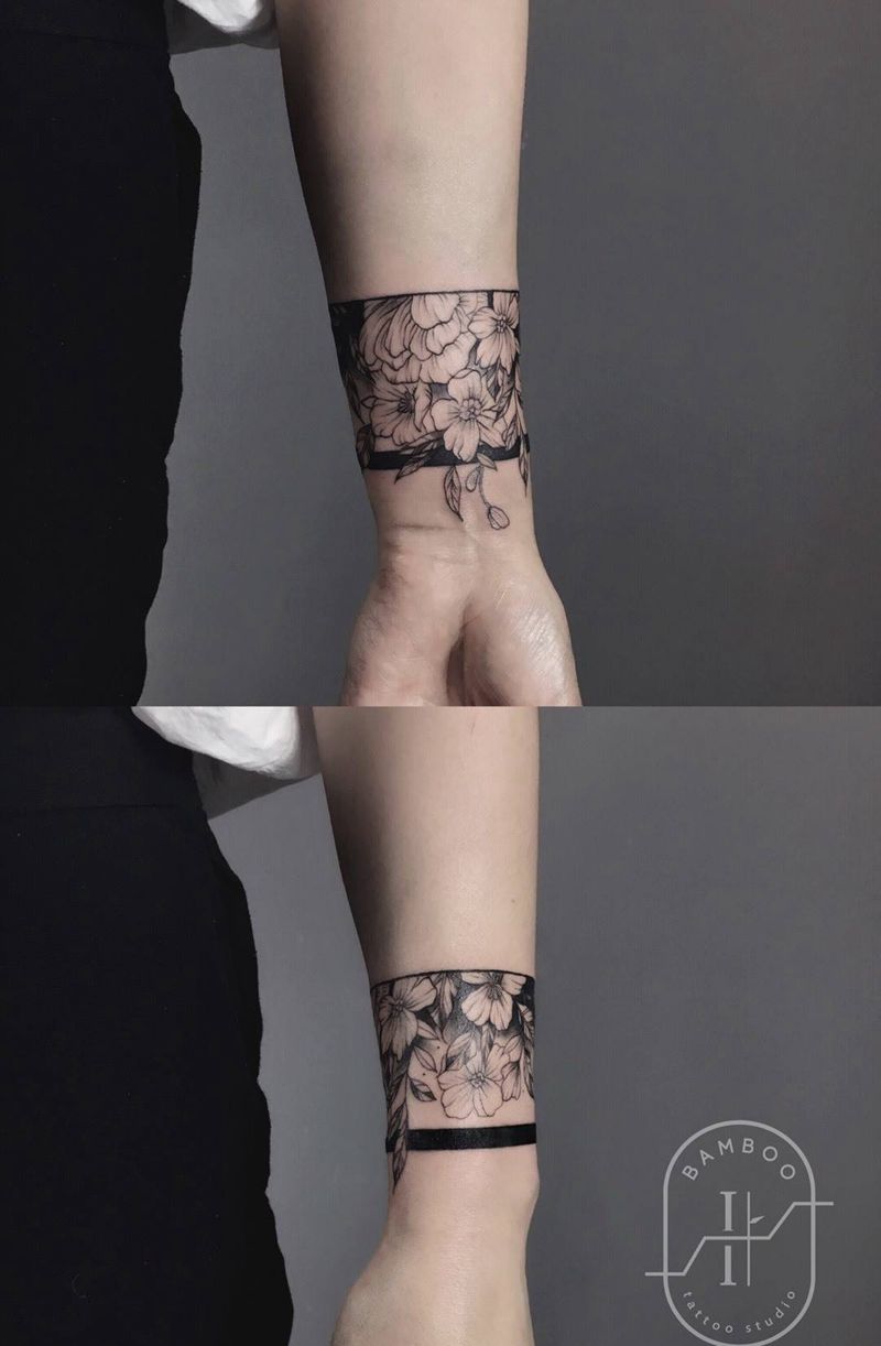 臂环，花环纹身图片_成品手臂手部欧美清新植物原创纹身图案