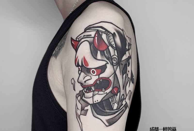 源氏邪鬼纹身图片_手臂New School纹身图案