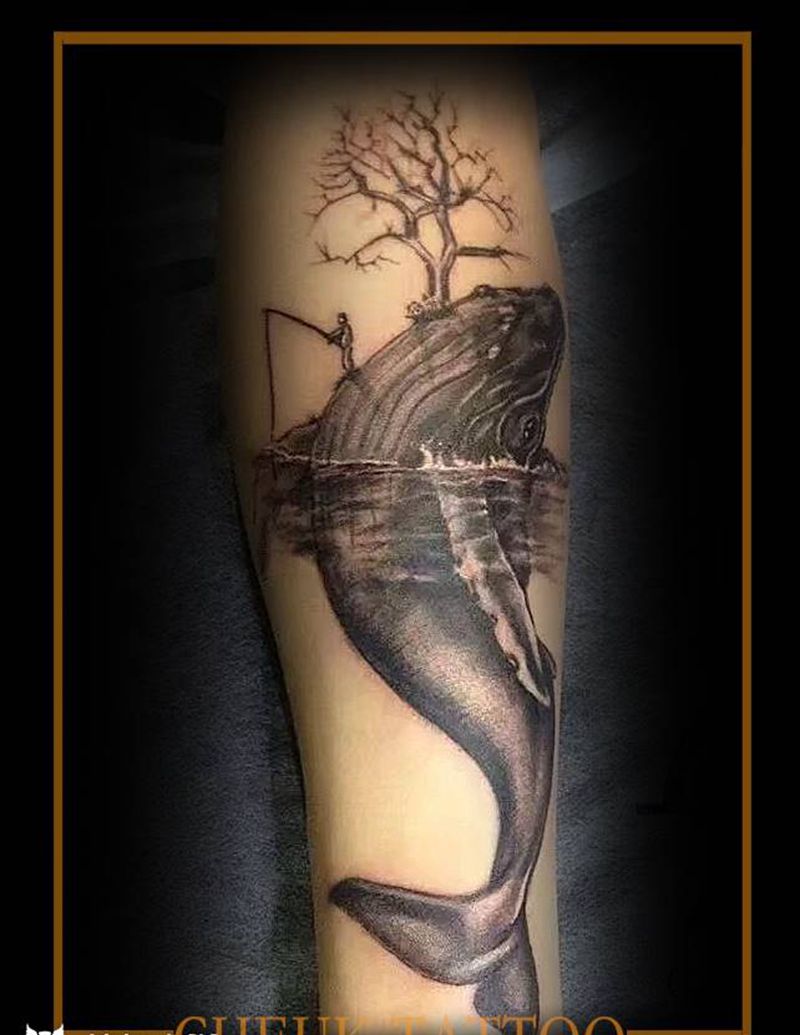 鲸纹身图片_New School欧美写实纹身图案