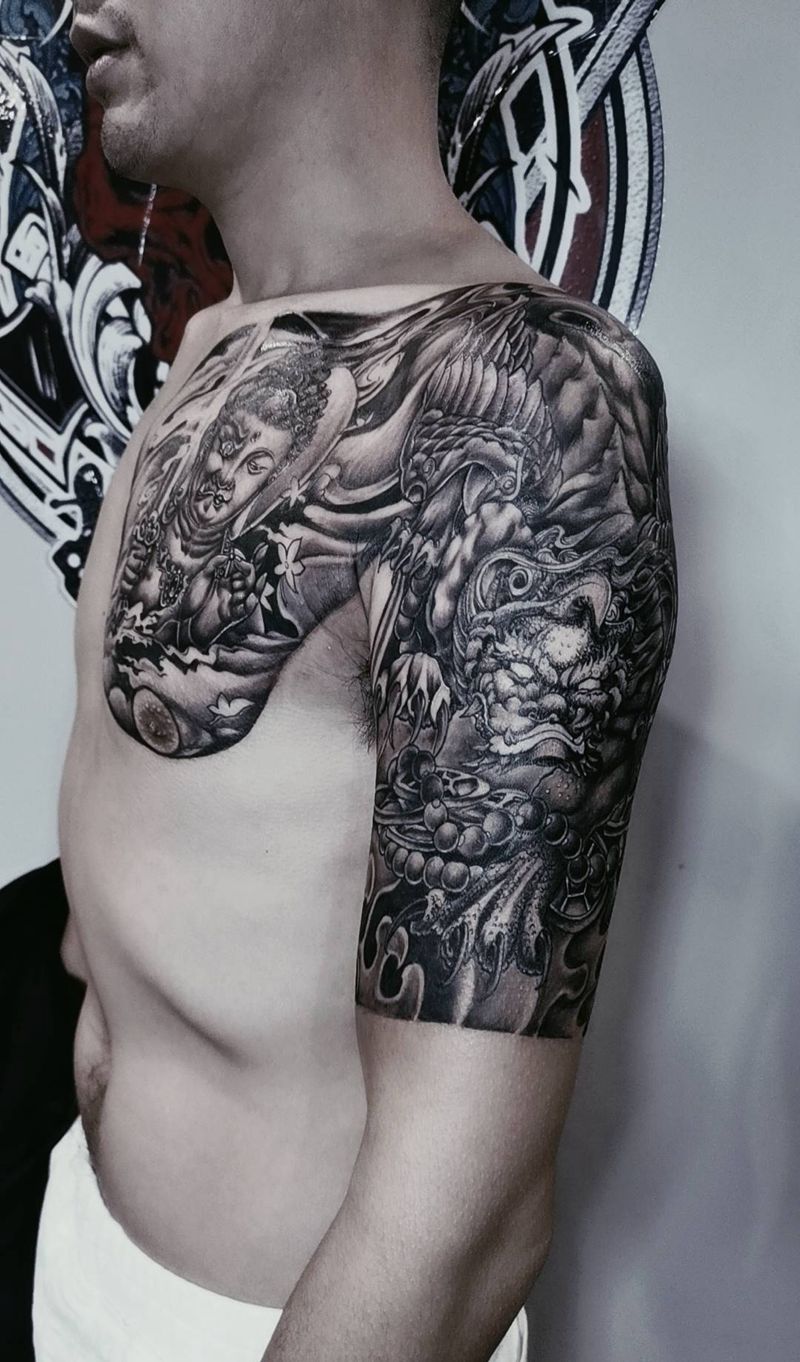 半胛，纹身图片_肩部胸部新传统纹身图案