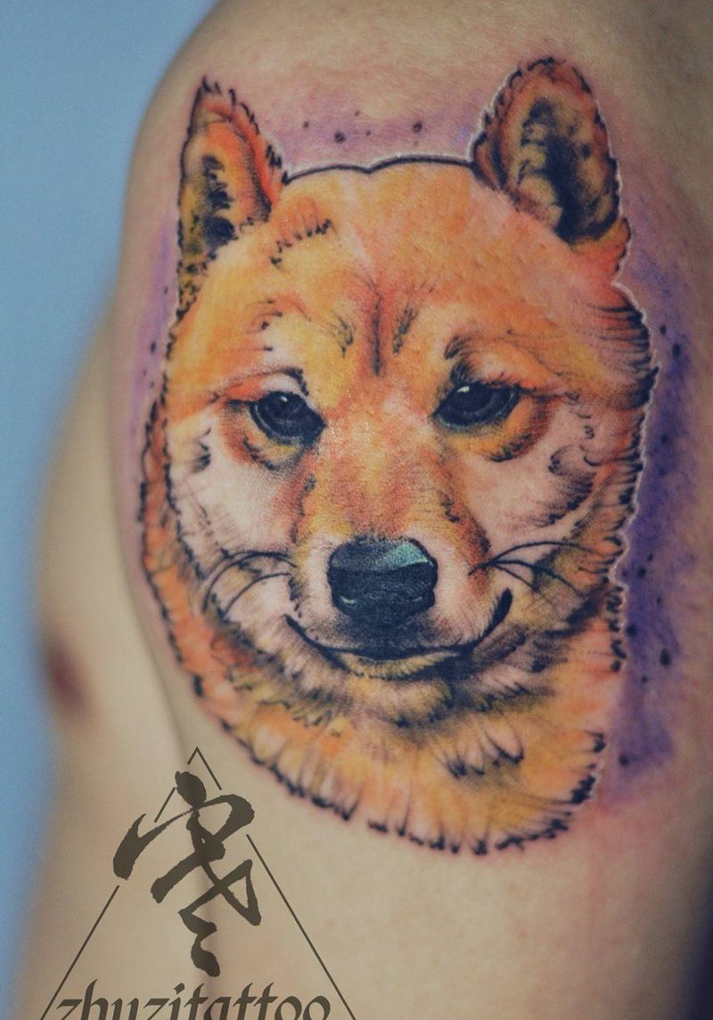 客人的爱犬纹身图片_成品原创动物欧美肖像手臂纹身图案