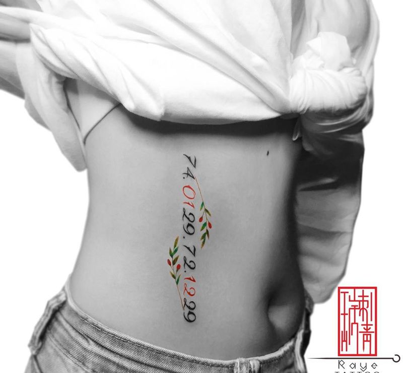 橄榄枝纹身图片_成品腹部欧美清新植物字符原创纹身图案