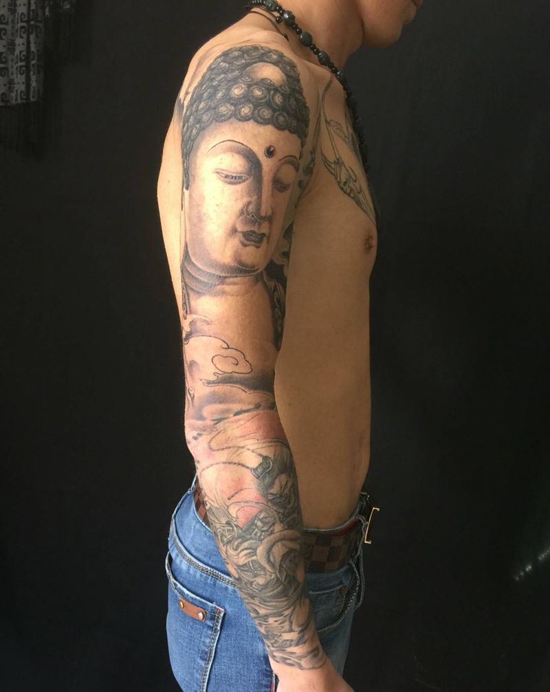 花臂纹身图片_成品手臂传统刺青纹身图案