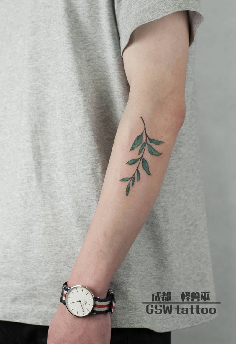 枝叶纹身图片_手臂清新植物成品纹身图案